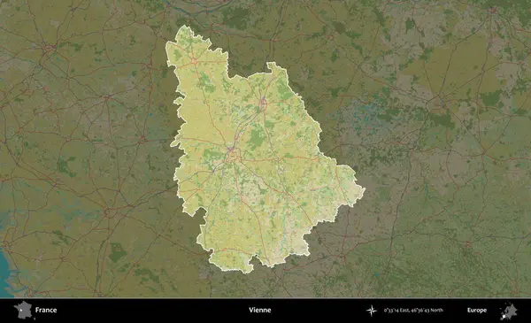 Vienne. Fransa 'nın idari alanı karanlık bir OpenStreetMap İnsani Haritası' na vurgulandı ve özetlendi