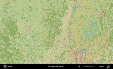 Villefranche-sur-Saone. OpenStreetMap İnsani Yardım Stili Haritasında Fransa 'nın idari alanı