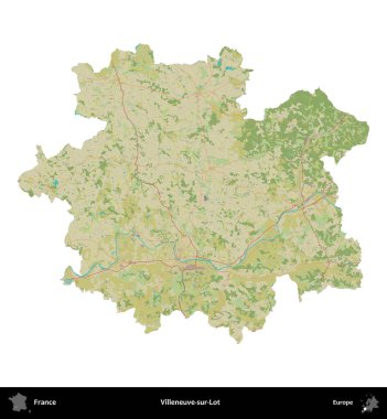 Villeneuve-sur-Lot. Fransa 'nın idari bölgesi bir OpenStreetMap İnsani Harita stili haritasında beyaza izole edildi