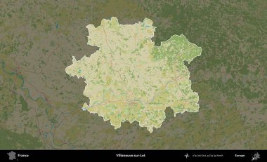 Villeneuve-sur-Lot. Fransa 'nın idari alanı karanlık bir OpenStreetMap İnsani Haritası' na vurgulandı ve özetlendi