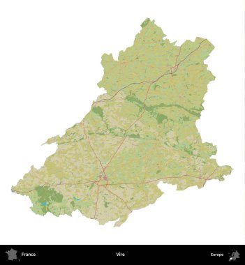 Vire. Fransa 'nın idari bölgesi bir OpenStreetMap İnsani Harita stili haritasında beyaza izole edildi