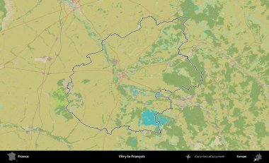 Vitry-le-Francois. OpenStreetMap İnsani Haritada Fransa 'nın idari alanının ana hatları