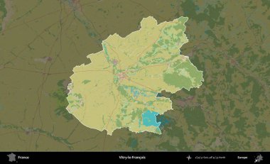 Vitry-le-Francois. Fransa 'nın idari alanı karanlık bir OpenStreetMap İnsani Haritası' na vurgulandı ve özetlendi