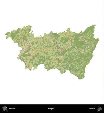 Vosges. Fransa 'nın idari bölgesi bir OpenStreetMap İnsani Harita stili haritasında beyaza izole edildi