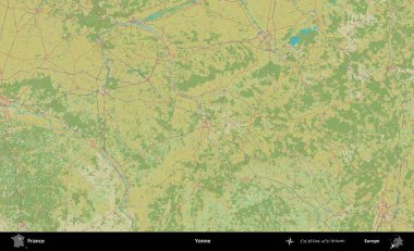 Yonne. OpenStreetMap İnsani Yardım Stili Haritasında Fransa 'nın idari alanı
