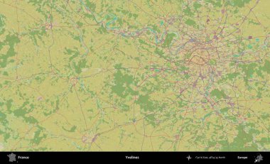 Yvelines. OpenStreetMap İnsani Yardım Stili Haritasında Fransa 'nın idari alanı