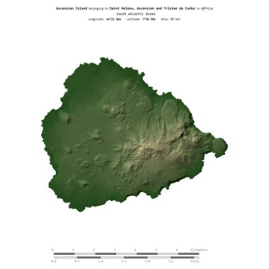 Saint Helena, Ascension ve Tristan da Cunha 'ya ait olan Güney Atlantik Okyanusu' ndaki Ascension Adası renkli bir yükseklik haritasında izole edilmiştir.