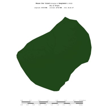 Bengal Körfezi 'ndeki Bhasan Char Adası. Bangladeş' e ait. Renkli bir yükseklik haritasında izole edilmiş.