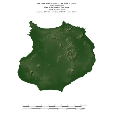 Kuzey Atlantik Okyanusu 'ndaki Boa Vista Adası. Cape Verde' ye ait. Renkli bir yükseklik haritasında izole edilmiş.