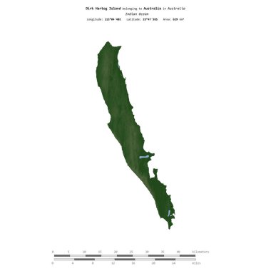 Avustralya 'ya ait Hint Okyanusu' ndaki Dirk Hartog Adası, uzaklık ölçeğinde, renkli bir yükseklik haritasında izole edilmiştir.