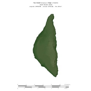Güney Pasifik Okyanusu 'ndaki Eua Adası. Tonga' ya ait. Renkli bir yükseklik haritasında izole edilmiş.