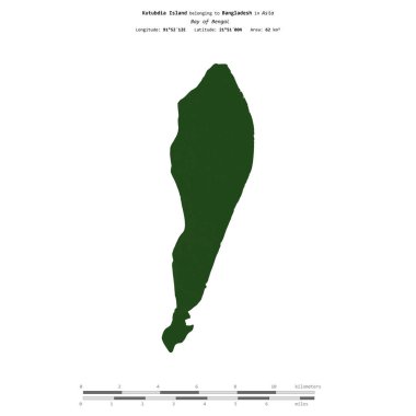 Bengal Körfezi 'ndeki Kutubdia Adası. Bangladeş' e ait. Renkli bir yükseklik haritasında izole edilmiş.