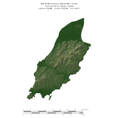 İrlanda Denizi 'ndeki Man Adası ve St. George' s Channel, Man Adası 'na ait, renkli bir yükseklik haritasında izole edilmiş,