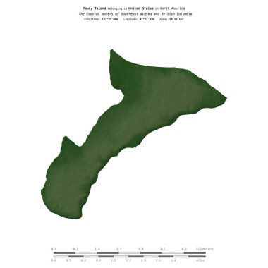 Güneydoğu Alaska ve Britanya Kolumbiyası 'nın Sahil Suları' ndaki Maury Adası, Amerika Birleşik Devletleri 'ne ait renkli bir yükseklik haritasında izole edilmiştir.