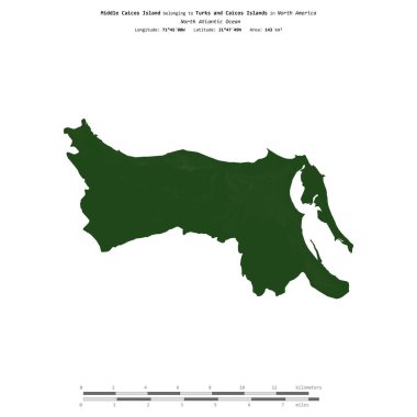 Kuzey Atlantik Okyanusu 'ndaki Turks ve Caicos Adalarına ait Orta Caicos Adası, renkli bir yükseklik haritasında izole edilmiştir.