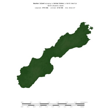 Amerika Birleşik Devletleri 'ne ait Kuzey Atlantik Okyanusu' ndaki Naushon Adası, uzaklık ölçeğine sahip renkli bir yükseklik haritasında izole edilmiştir.