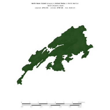Amerika Birleşik Devletleri 'ne ait Kuzey Atlantik Okyanusu' ndaki Kuzey Haven Adası, uzaklık ölçeğine sahip renkli bir yükseklik haritası üzerinde izole edilmiştir.