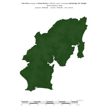 Kuzey Atlantik Okyanusu 'ndaki Ilha Roxa, Gine-Bissau' ya ait, renkli bir yükseklik haritasında izole edilmiş,