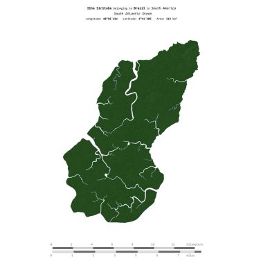 Brezilya 'ya ait Güney Atlantik Okyanusu' ndaki Ilha Sirituba, uzaklık ölçeğine sahip renkli bir yükseklik haritasında izole edilmiştir.