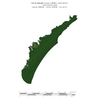 Brezilya 'ya ait Güney Atlantik Okyanusu' ndaki Superagui Adası renkli bir yükseklik haritasında izole edilmiştir.
