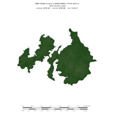 Amerika Birleşik Devletleri 'ne ait Kuzey Atlantik Okyanusu' ndaki Kuğular Adası, uzaklık ölçeğine sahip renkli bir yükseklik haritasında izole edilmiştir.
