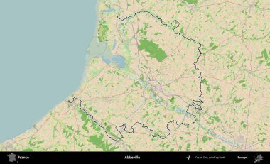 Abbeville 'de. OpenStreetMap Fransız stili haritasında Fransa 'nın idari bölgesinin ana hatları belirlendi