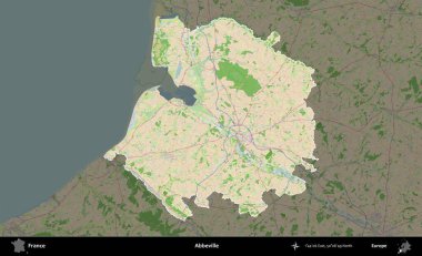 Abbeville 'de. Fransa 'nın idari alanı koyu renk bir OpenStreetMap tarzı Fransız haritasına vurgulandı ve özetlendi