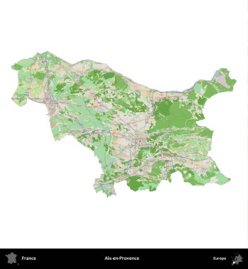 Aix-en-Provence. Fransa 'nın idari bölgesi bir OpenStreetMap Fransız tarzı haritada beyazda izole edildi