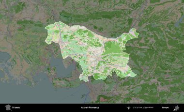 Aix-en-Provence. Fransa 'nın idari alanı koyu renk bir OpenStreetMap tarzı Fransız haritasına vurgulandı ve özetlendi