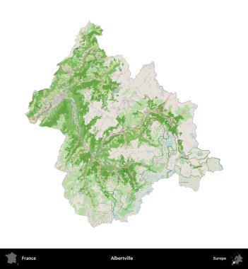 Albertville 'de. Fransa 'nın idari bölgesi bir OpenStreetMap Fransız tarzı haritada beyazda izole edildi