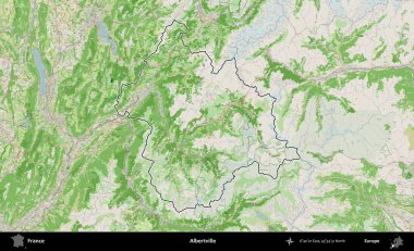 Albertville 'de. OpenStreetMap Fransız stili haritasında Fransa 'nın idari bölgesinin ana hatları belirlendi