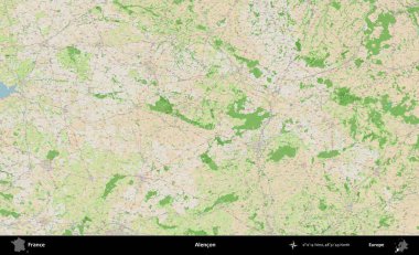 Alencon. OpenStreetMap Fransız stili haritasında Fransa 'nın idari alanı