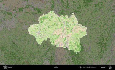 Allier. Fransa 'nın idari alanı koyu renk bir OpenStreetMap tarzı Fransız haritasına vurgulandı ve özetlendi