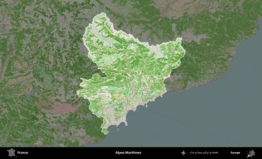 Alpes-Maritimes. Fransa 'nın idari alanı koyu renk bir OpenStreetMap tarzı Fransız haritasına vurgulandı ve özetlendi