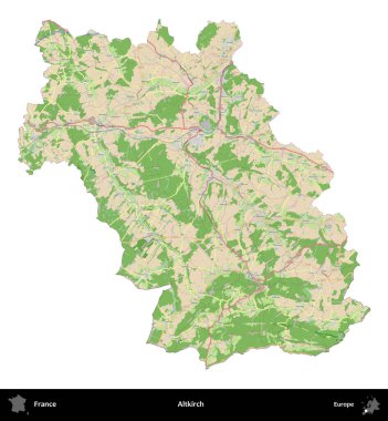 Altkirch. Fransa 'nın idari bölgesi bir OpenStreetMap Fransız tarzı haritada beyazda izole edildi