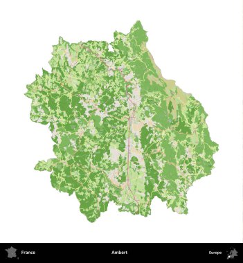 Ambert. Fransa 'nın idari bölgesi bir OpenStreetMap Fransız tarzı haritada beyazda izole edildi