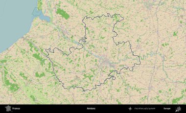 Amiens. OpenStreetMap Fransız stili haritasında Fransa 'nın idari bölgesinin ana hatları belirlendi