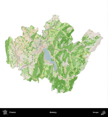 Annecy. Fransa 'nın idari bölgesi bir OpenStreetMap Fransız tarzı haritada beyazda izole edildi