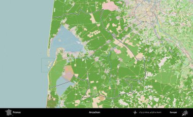 Arcachon. OpenStreetMap Fransız stili haritasında Fransa 'nın idari bölgesinin ana hatları belirlendi