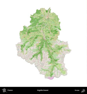Argeles-Gazost. Fransa 'nın idari bölgesi bir OpenStreetMap Fransız tarzı haritada beyazda izole edildi