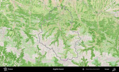 Argeles-Gazost. OpenStreetMap Fransız stili haritasında Fransa 'nın idari bölgesinin ana hatları belirlendi