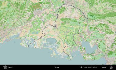 Arles. OpenStreetMap Fransız stili haritasında Fransa 'nın idari bölgesinin ana hatları belirlendi