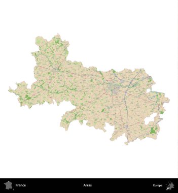 Arras. Fransa 'nın idari bölgesi bir OpenStreetMap Fransız tarzı haritada beyazda izole edildi
