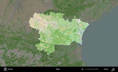 Aude. Fransa 'nın idari alanı koyu renk bir OpenStreetMap tarzı Fransız haritasına vurgulandı ve özetlendi