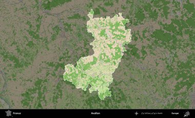 Avallon. Fransa 'nın idari alanı koyu renk bir OpenStreetMap tarzı Fransız haritasına vurgulandı ve özetlendi