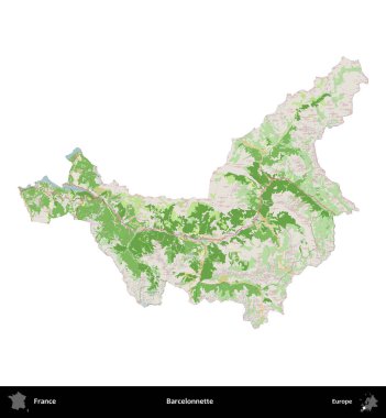 Barcelonnette. Fransa 'nın idari bölgesi bir OpenStreetMap Fransız tarzı haritada beyazda izole edildi