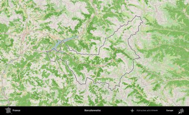 Barcelonnette. OpenStreetMap Fransız stili haritasında Fransa 'nın idari bölgesinin ana hatları belirlendi