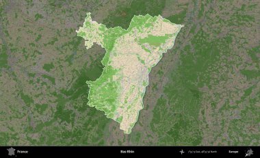 Bas-Rhin. Fransa 'nın idari alanı koyu renk bir OpenStreetMap tarzı Fransız haritasına vurgulandı ve özetlendi