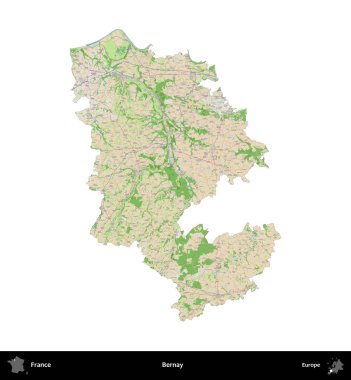 Bernay. Fransa 'nın idari bölgesi bir OpenStreetMap Fransız tarzı haritada beyazda izole edildi