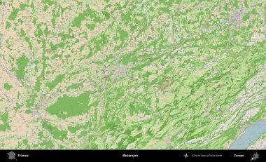 Besancon. OpenStreetMap Fransız stili haritasında Fransa 'nın idari alanı
